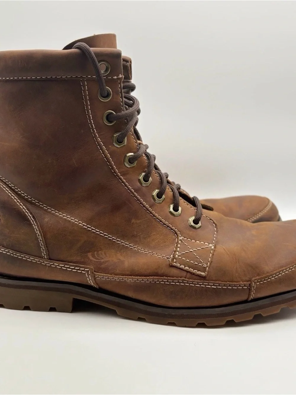 Timberland Cognac Brown Leather Lace-Up Work Boots